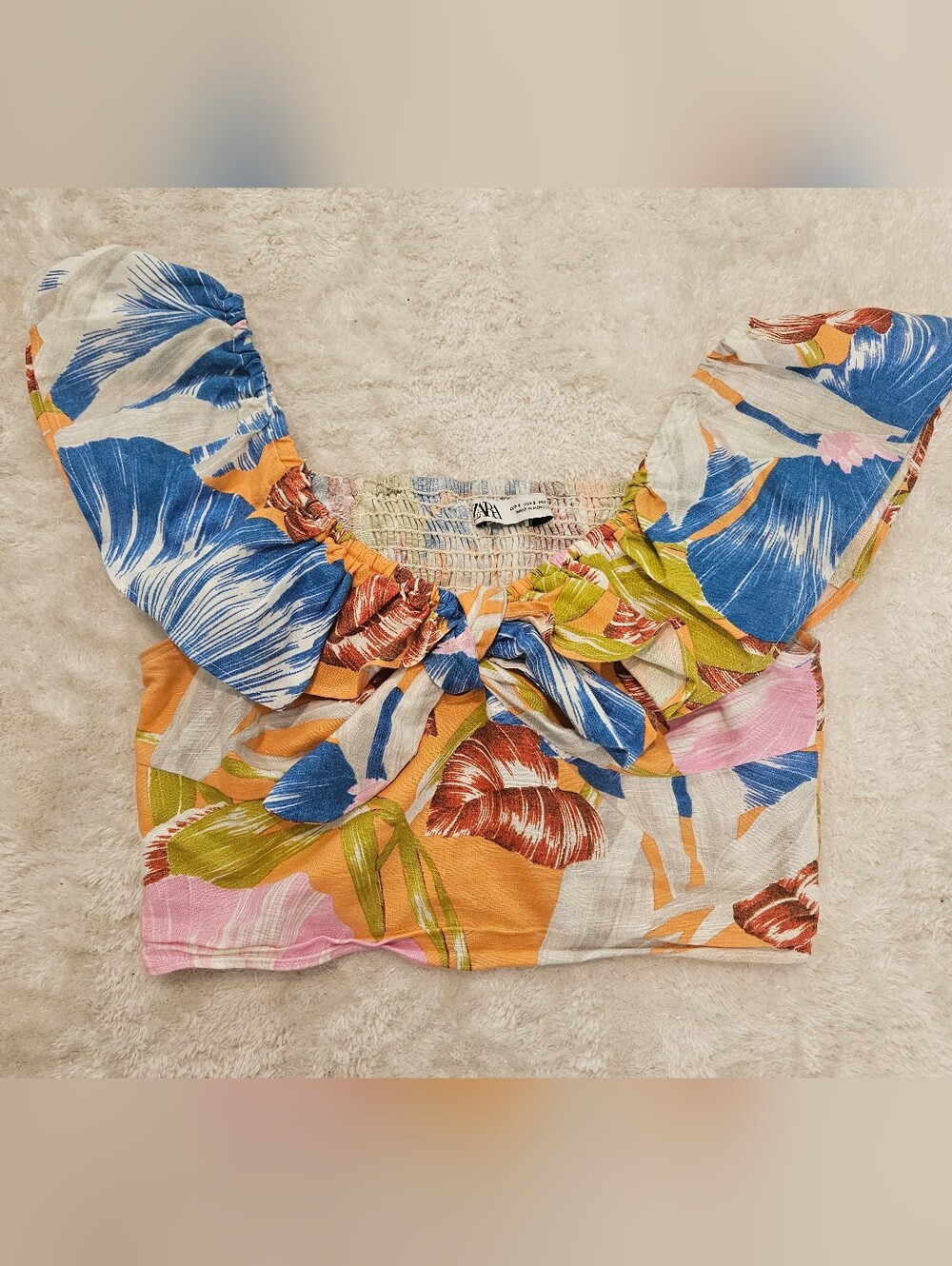 ZARA Colorful Floral Ruffle Crop Top Size S Bohemian Vacation Summer Feminine - Picture 3 of 7